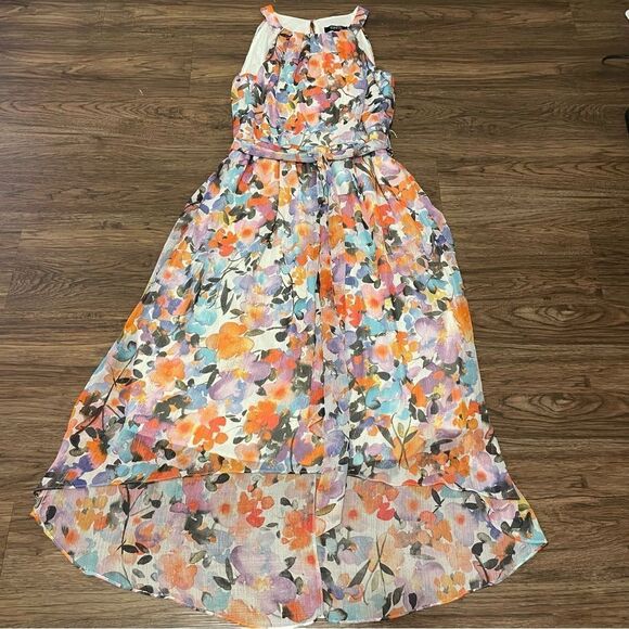 Ignite Evenings Halter Neck Floral High Low Maxi Dress Pink Purple Orange 16 - Picture 10 of 14